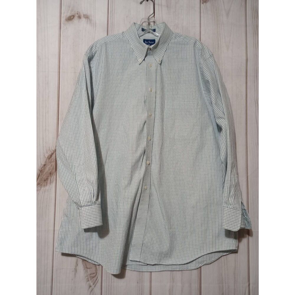 Paul Frederick Shirt Men's 16.5 White Green Blue Button Front Long Sleeve Spring